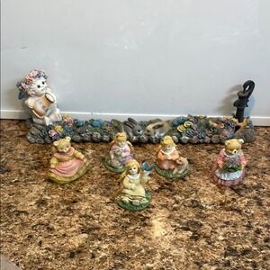 Vintage Style‎ Angel and Teddy Bear Garden Miniature Figurine Set 6 Piece